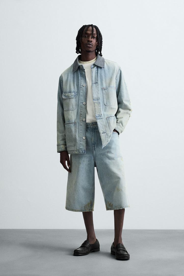 VINTAGE EFFECT BAGGY FIT DENIM BERMUDA SHORTS Light blue ZARA
