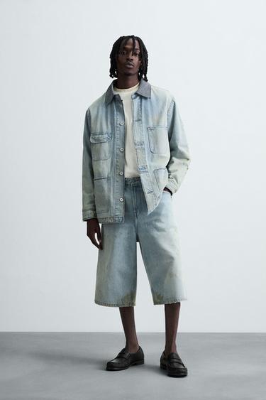 Zara 復古風寬鬆版牛仔百慕達短褲 - 淡藍色 - 圖片 0