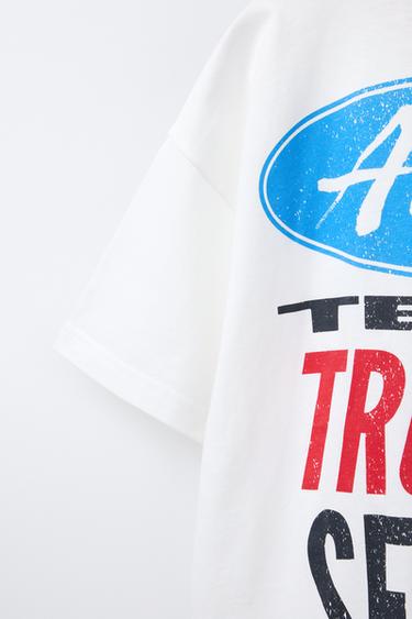 SLOGAN PRINT T-SHIRT WITH TRIM DETAIL - White by Zara - Image 3