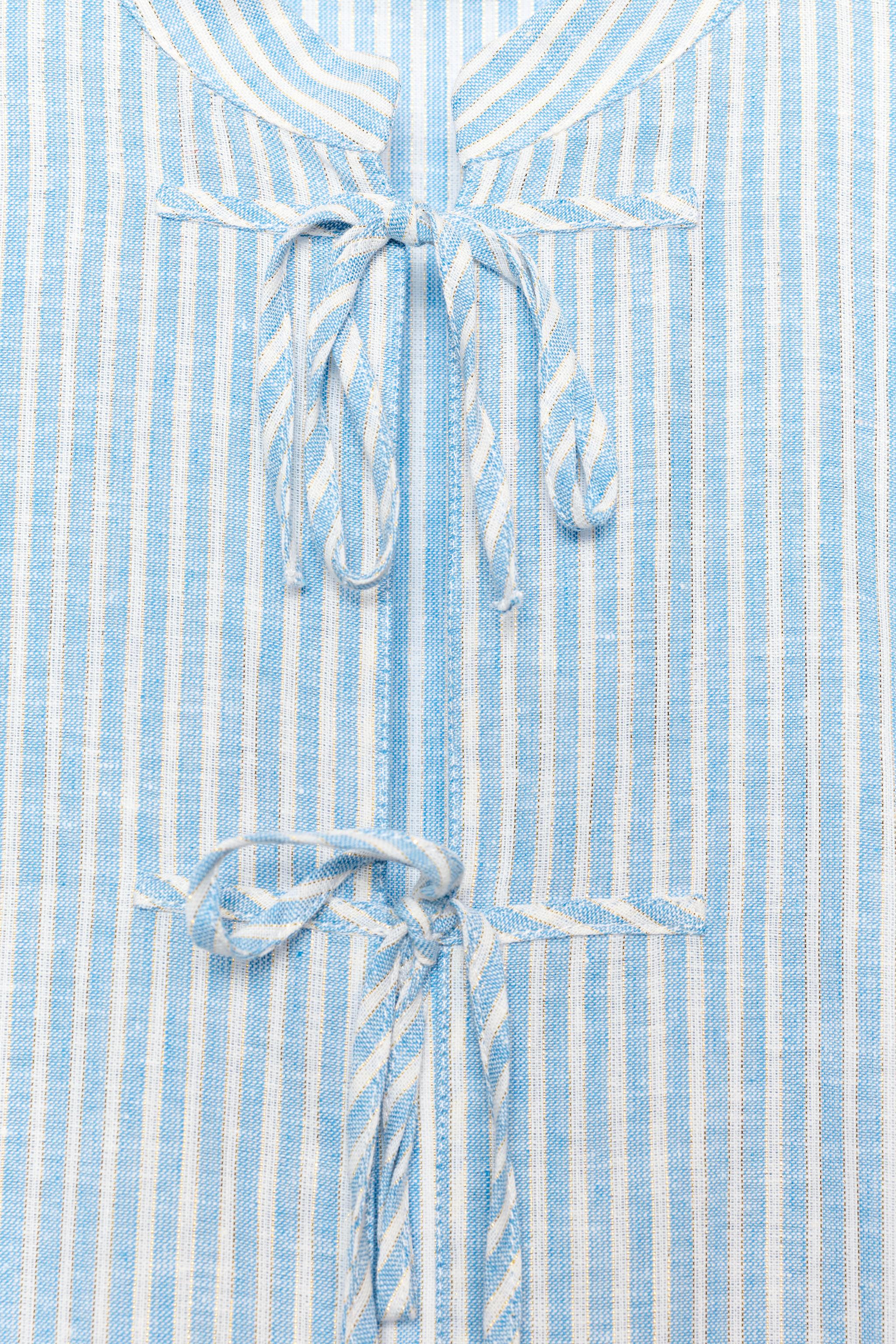 Женские блузки Zara METALLIC THREAD STRIPED TIE BLOUSE — фото 8