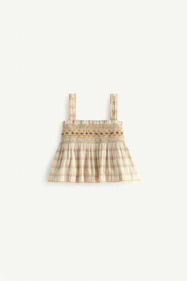 Zara LIMITED EDITION PLAID EMBROIDERED FLOWER TOP - Multicolored