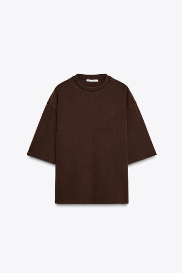 WASHED EFFECT INTERLOCK T-SHIRT - Dark brown by Zara