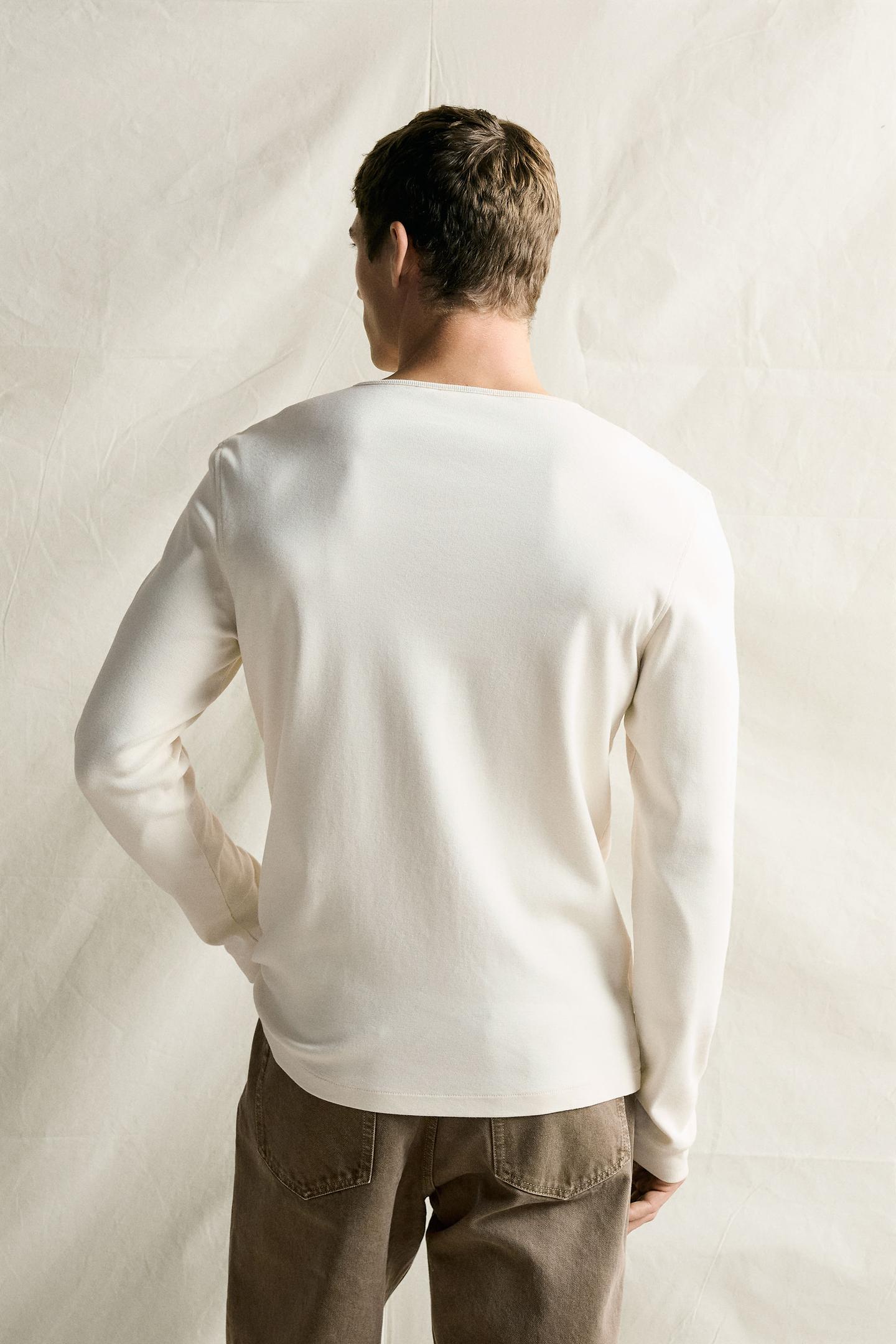 Мужская футболка Zara Henley, цвет: Устричный белый — фото 3