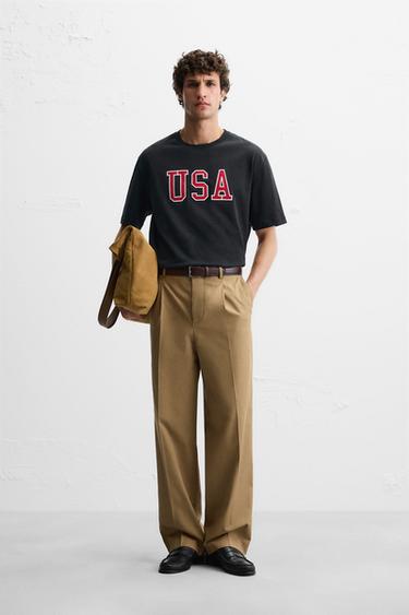 Zara PATCH TEXT T-SHIRT - Navy blue