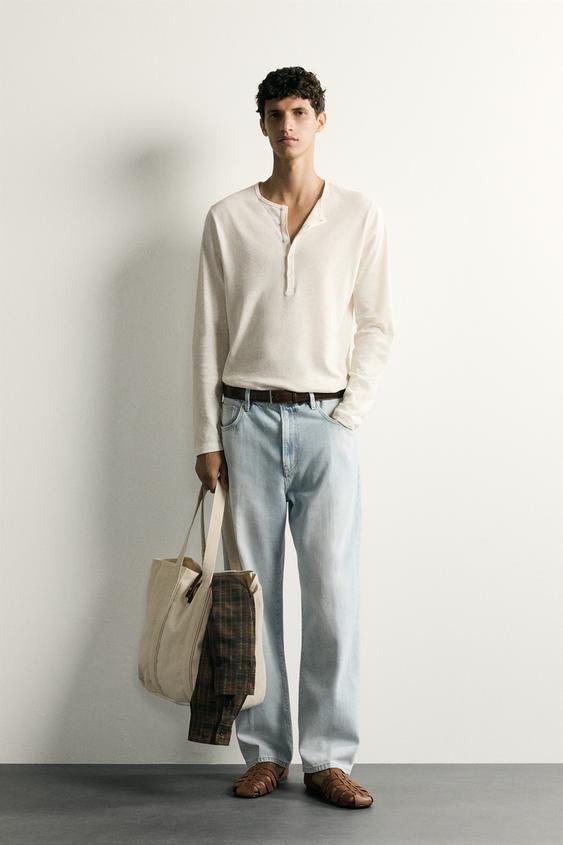 POLO REGULAR FIT ALGODÓN - LINO - Blanco roto de Zara - Imagen 0