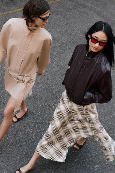 ASYMMETRIC CHECKS MIDI SKIRT - Ecru / Black by Zara - Image 2