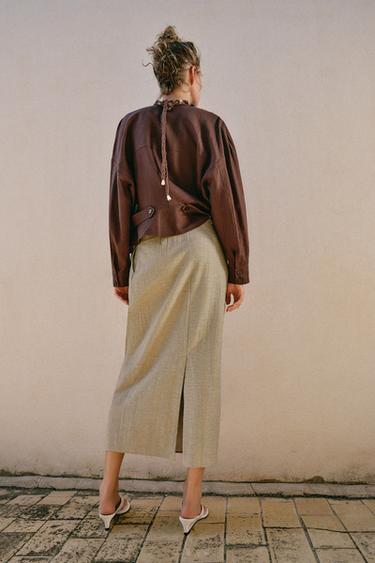 JUPE MI-LONGUE CEINTURE - Marron clair de Zara - Image 5
