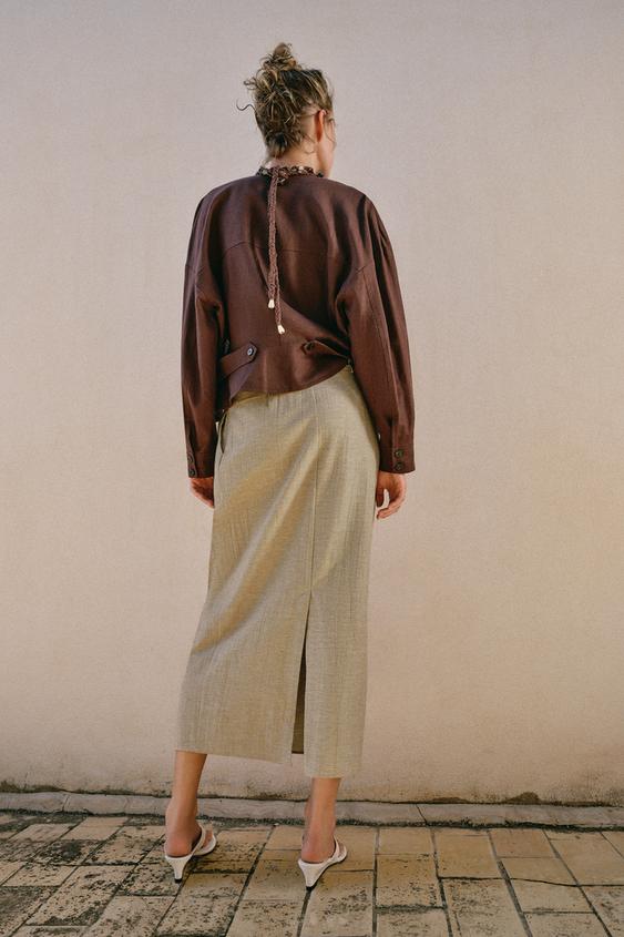 JUPE MI-LONGUE CEINTURE - Marron clair de Zara - Image 5