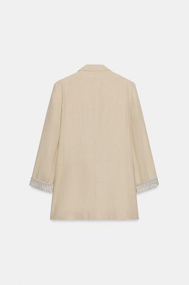 VESTE AVEC LIN À MANCHES RETROUSSÉES - Beige clair de Zara - Image 8