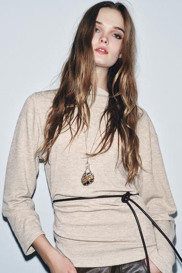 TEXTURED TOP WITH BELT - Beige marl by Zara - Image 1