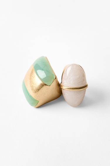 Zara 2-PACK OF RESIN STONE RINGS - Golden