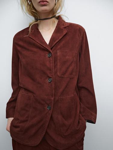 Americana recta piel ante - Teja de Zara