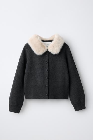 CHAQUETA PUNTO CUELLO EFECTO PELO - Gris antracita de Zara