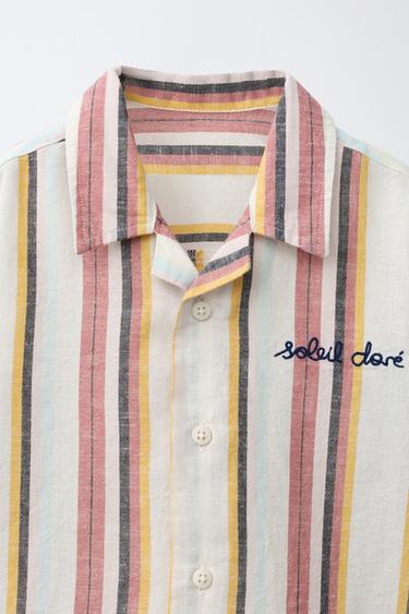 CHEMISE À RAYURES AVEC COTON ET LIN - Multicolore de Zara - Image 2