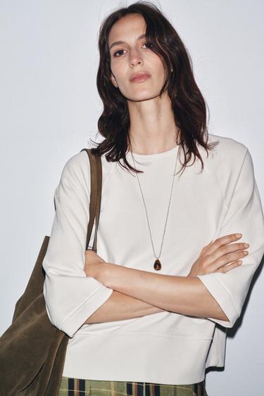 Zara RAGLAN SLEEVE SWEATSHIRT - Sand - Image 0