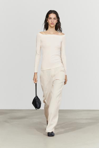 Zara Stretch long sleeve top - Ecru - Image 0