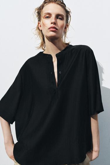 BLOUSE FLUIDE À MANCHES COURTES ZW COLLECTION - Noir de Zara - Image 3