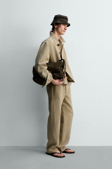 SURCHEMISE COURTE 100% LIN - Marron clair de Zara - Image 3
