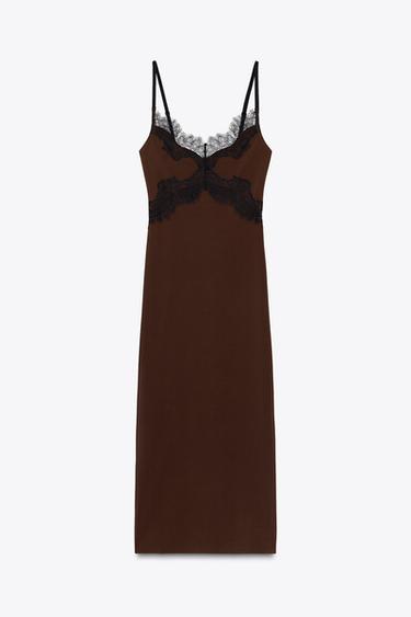 KLEID MIT SPITZENKOMBINATION - Braun von Zara - Bild 0