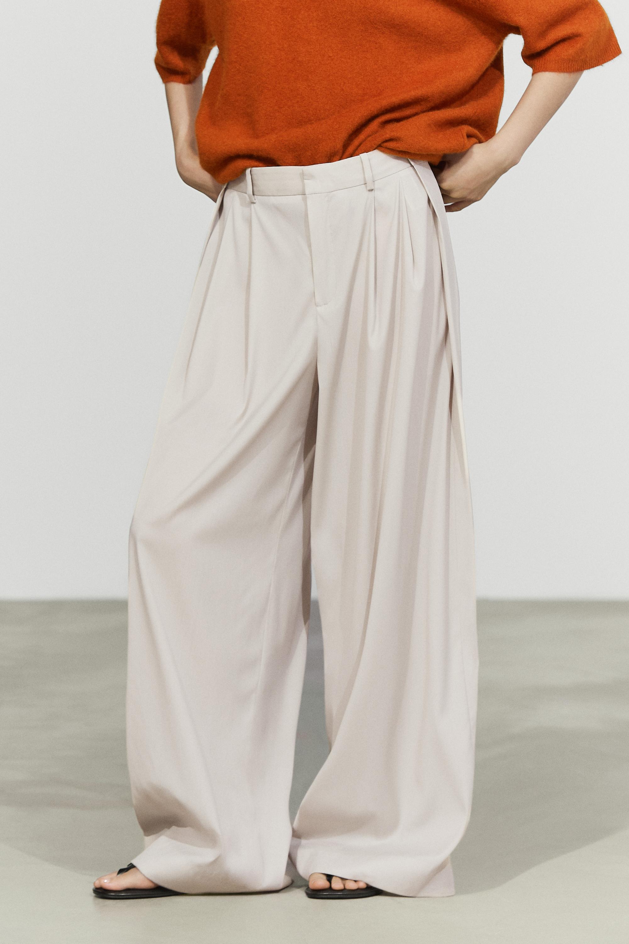 Wool blend darted pants with button detail