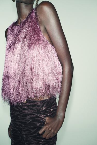 Zara FRINGED BALLOON TOP - Mauve