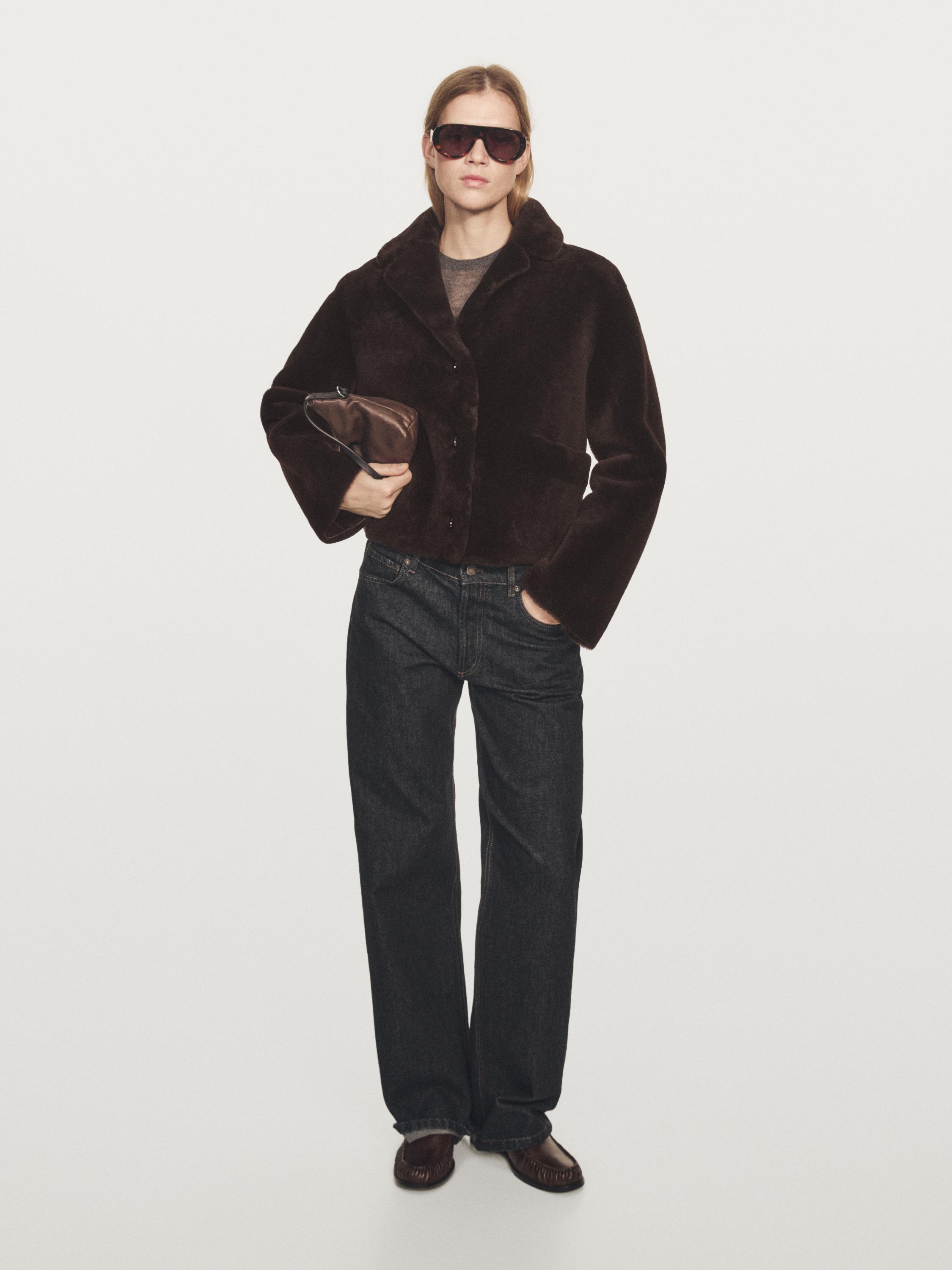 Short lambskin mouton jacket — Brown