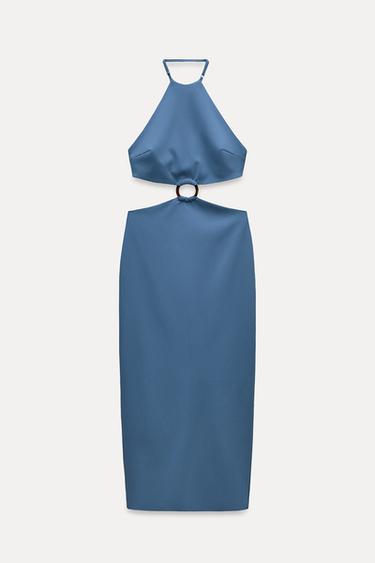 ROBE HALTER AJOURÉE - Bleu de Zara