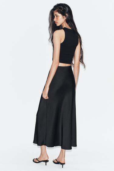 JUPE MI-LONGUE SATINÉE - Noir de Zara - Image 3