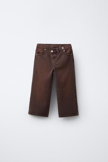 JEANS WIDE LEG ME RRIP TË KRYQËZUAR - Kafe nga Zara - Imazh 0
