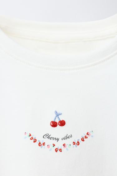 6-14 YEARS/ CHERRY AND FLORAL PRINT T-SHIRT AND TROUSERS PYJAMAS - Ecru by Zara - Image 5