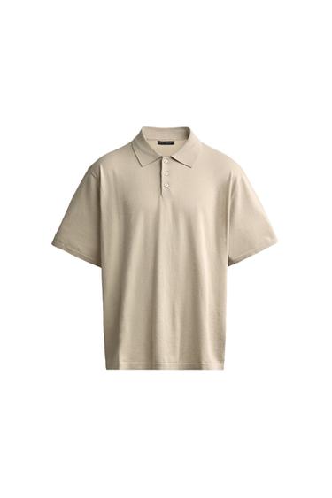 Zara REGULAR FIT COTTON BLEND KNIT POLO - taupe brown