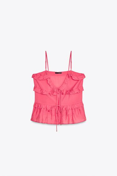 RUFFLED TOP WITH TIES - Coral by Zara - Image 5