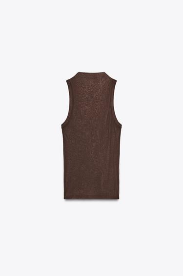SEMI-SHEER HALTER TOP - Brown by Zara - Image 5