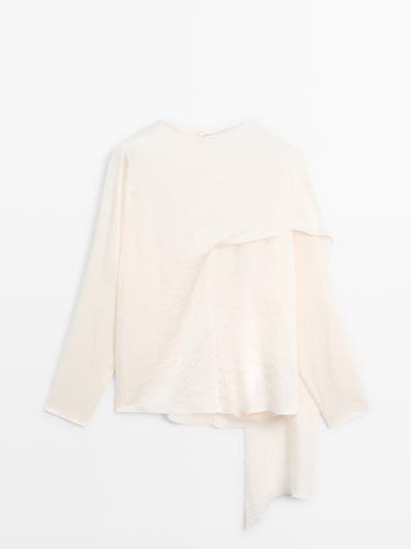 Zara Flowing satin blouse with wraparound collar - STUDIO - Oyster-white