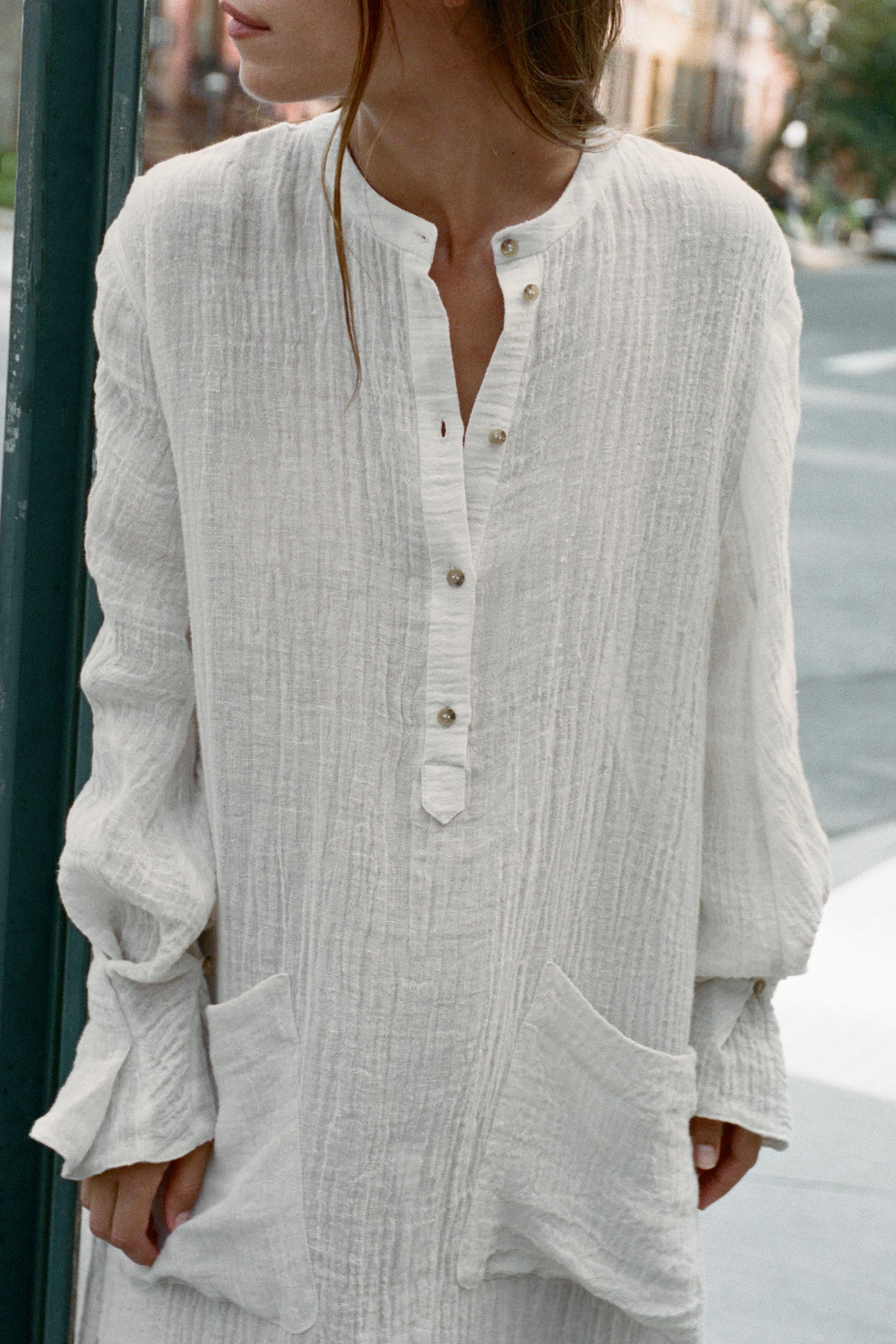 100% LINEN TUNIC DRESS — White