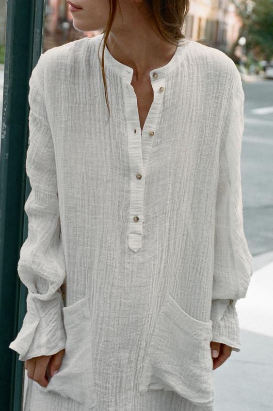 ROBE TUNIQUE 100 % LIN - Blanc de Zara - Image 1