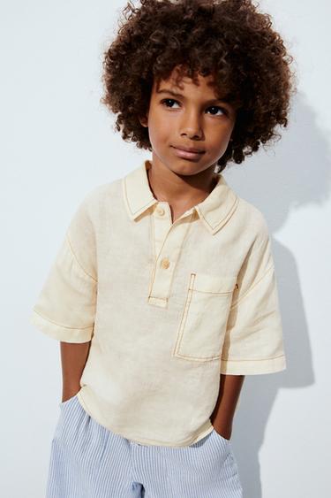 100% LINEN CONTRAST SHIRT - Butter by Zara