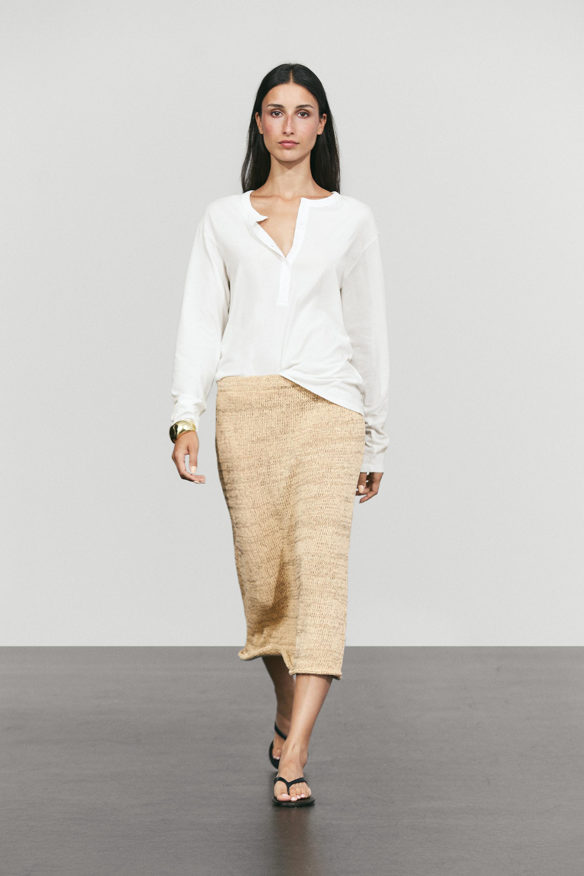 Marl cotton blend knit midi co-ord skirt — 318