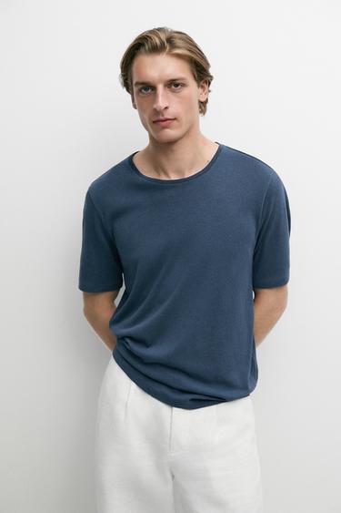 Zara Short sleeve linen and cotton T-shirt - Beige