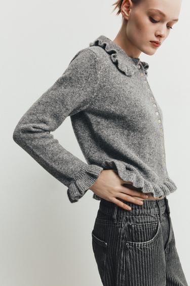 CHAQUETA PUNTO VOLANTES - Gris de Zara
