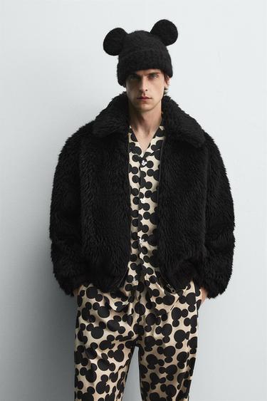 Zara FAUX FUR JACKET HARRY LAMBERT FOR ZARA X DISNEY - Black