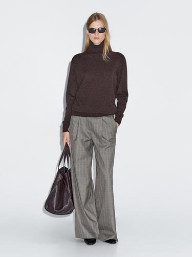 Pantalon à rayures tennis 100 % laine - Noir or de Zara - Image 0
