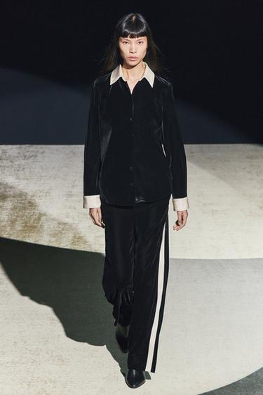 ZW COLLECTION COMBINED VELVET SHIRT - Black by Zara - Image 0
