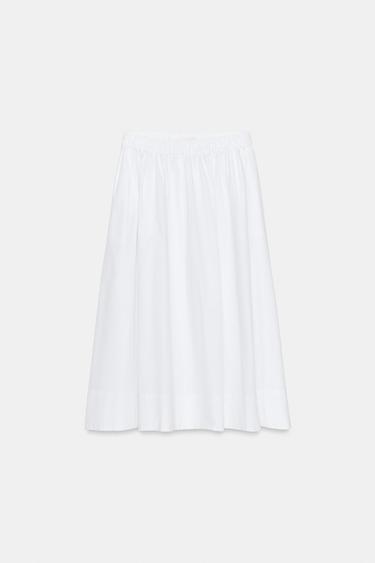 FALDA MIDI POPELÍN - Blanco de Zara