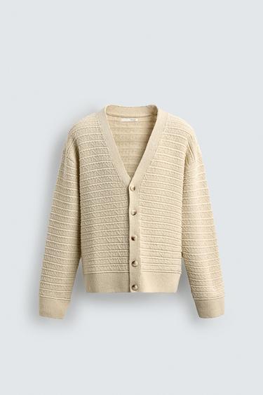 Zara TEXTURED COTTON CARDIGAN - Beige