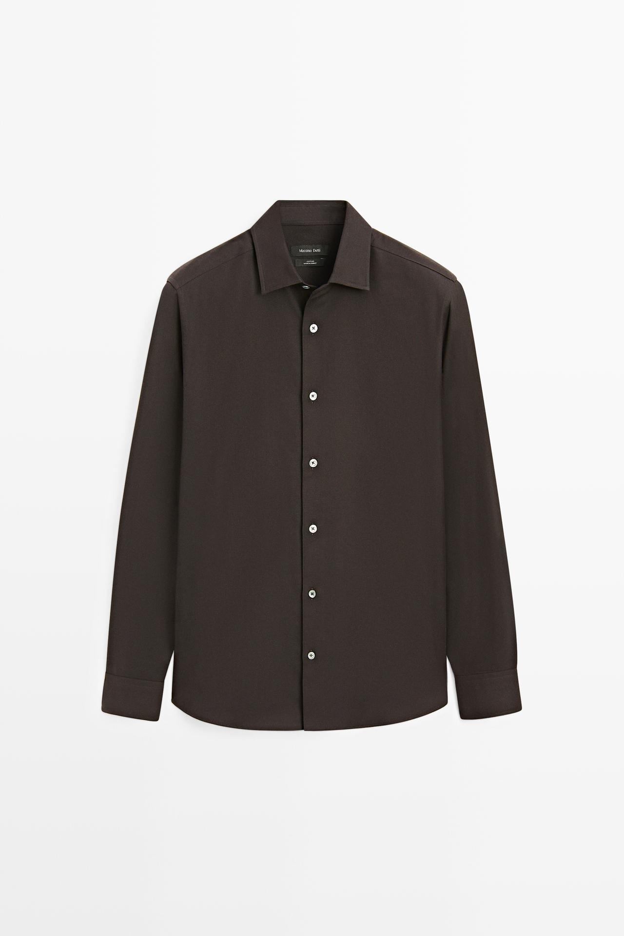 100% cotton twill regular fit shirt — Chocolate