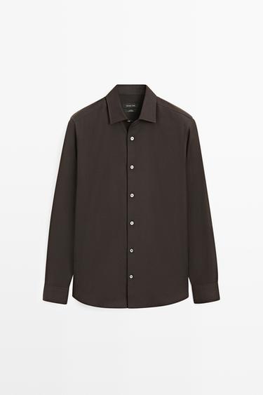 100% cotton twill regular fit shirt — Chocolate 1