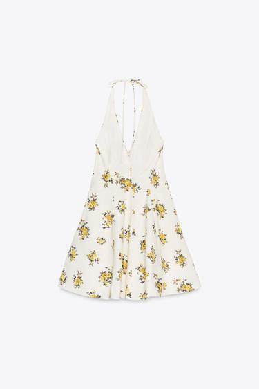 ROBE COURTE HALTER À IMPRIMÉ FLEURS - écru/jaune de Zara - Image 5