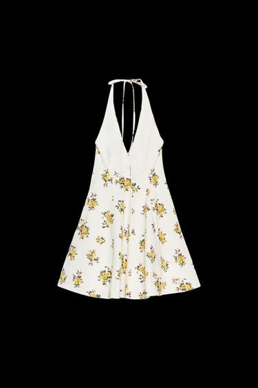 FLORAL PRINT HALTER MINI DRESS - Ecru/Yellow by Zara