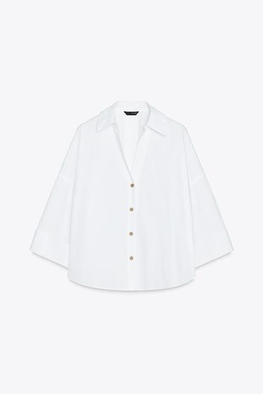 WIDE-SLEEVED POPLIN SHIRT - White by Zara